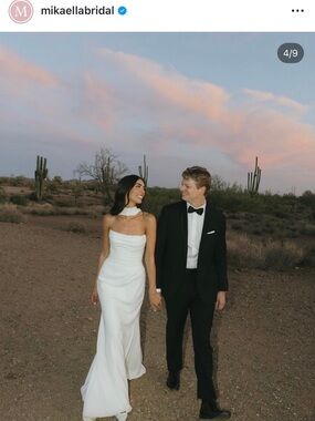 Mikaella Bridal White Off-Shoulder Chiffon Wedding Gown